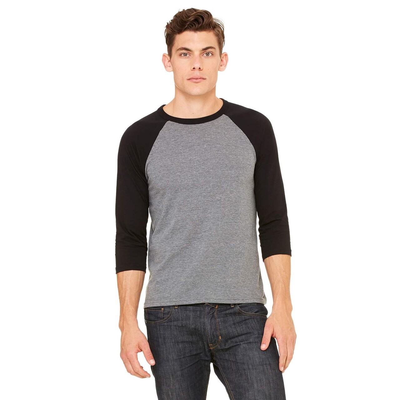 BELLA+CANVAS Three-Quarter Crewneck Baseball T-Shirt Raglan Sleeve Unisex Cotton Blend Casual Wear Athletic Style Tee